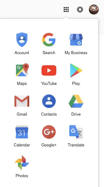 Übersicht über die wichtigsten verfügbaren Dienste in einem Google-Konto