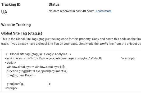 Google Analytics: Tracking ID und Tracking Code für eine neu erstellte Property
