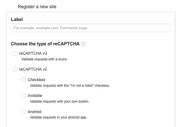 Eine neue Website bei Google reCaptcha registrieren