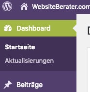 Der Menüpunkt Aktualisierungen im Seitenmenü des WordPress-Dashboards