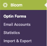 Die Einstellungen zum Bloom Plugin von Elegant Themes im Seitenmenü des WordPress Dashboards