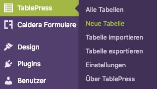 Eine neue Tabelle im WordPress-Dashboard mit TablePress erstellen