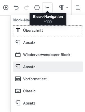 Die Block-Navigation im Gutenberg Editor von WordPress