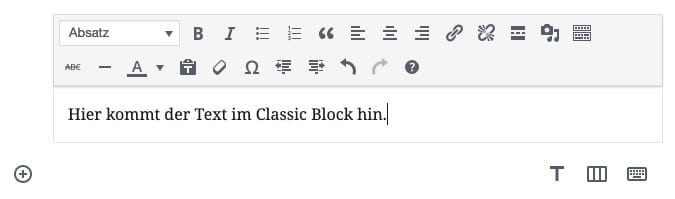 Der Classic-Block des WordPress Editors Gutenberg