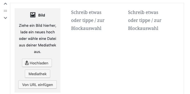 Ein Bild-Block ist gerade in eine Spalte eines Spalten-Blocks in WordPress-Gutenberg eingefügt worden
