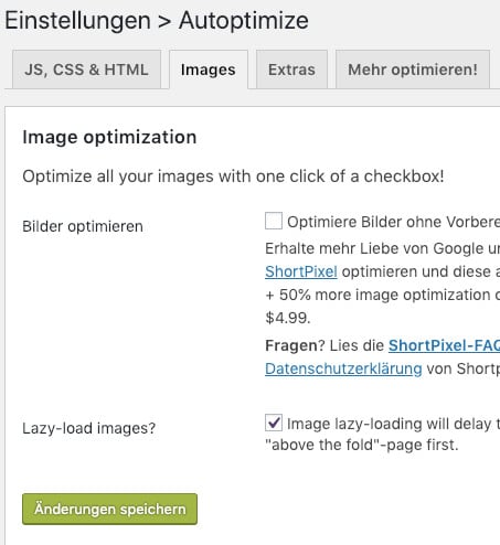 Die Einstellung "lazy-load images" des WordPress-Optimierungs-Plugins Autoptimize