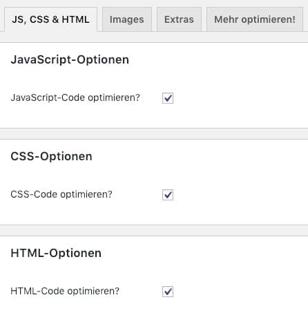 Die Grundeinstellungen zu HTML, CSS und JavaScript im WordPress-Plugin Autoptimize