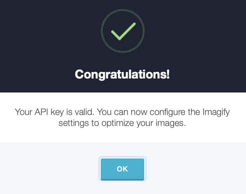 Der eingegebene API-key für das WordPress-Plugin Imagify ist gültig
