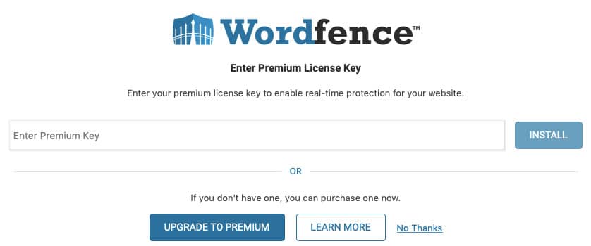 Die Möglichkeit, das Wordfence Plugin auf dessen Premium-Variante upzugraden