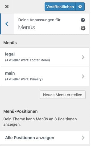 Der WordPress Theme Customizer: Einstellungen für Menüs
