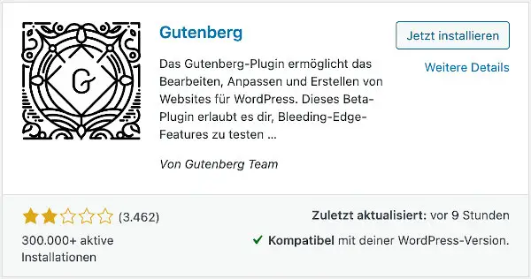 Das Gutenberg-Plugin in WordPress installieren