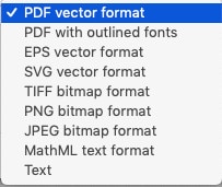 Dateiformate, die in LaTeXiT für den Formel-Export zur Verfügung stehen