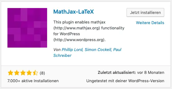Das Plugin MathJax-LaTeX installieren